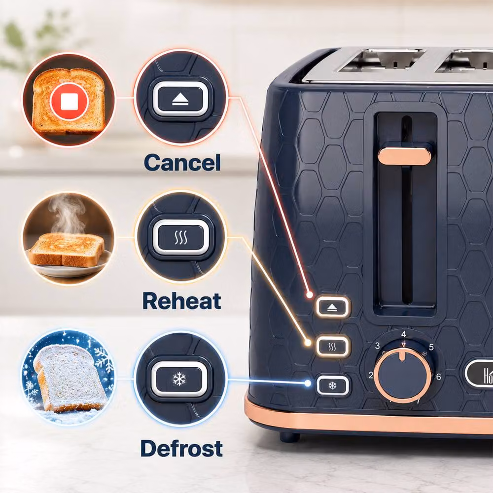 HOMCOM 4-Slot Toaster with 7 Browning Levels and Overheat Protection, Dark Blue – 3