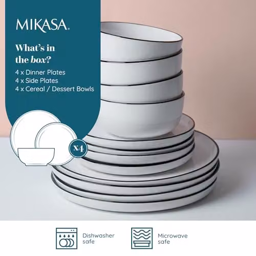 Mikasa Limestone 12pc White Porcelain Dinner Service for 4 Adults – 2