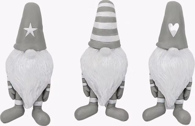 Perch & Parrow Set of 3 Scandinavian Ceramic Elfi Gonk Tabletop Decorations in Grey and White