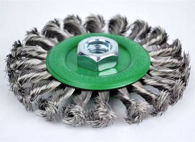 Faithfull Flat Twist Knot Wire Brush, 0.35mm Stainless Steel, Diameter: 115 mm, Bore: M14x2, Silver/Multicolour