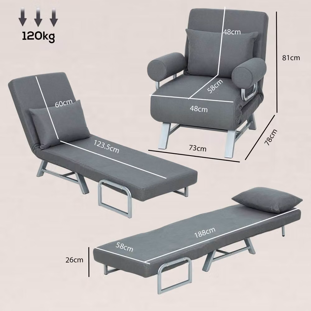 HOMCOM 3-in-1 Convertible Single Sofa Bed and Folding Armchair in Dark Grey – 3