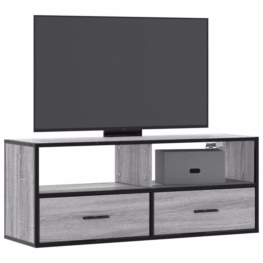 Berkfield Home Grey Sonoma TV Cabinet in Engineered Wood and Metal, W: 100 cm, D: 31 cm, H: 39.5 cm – 2