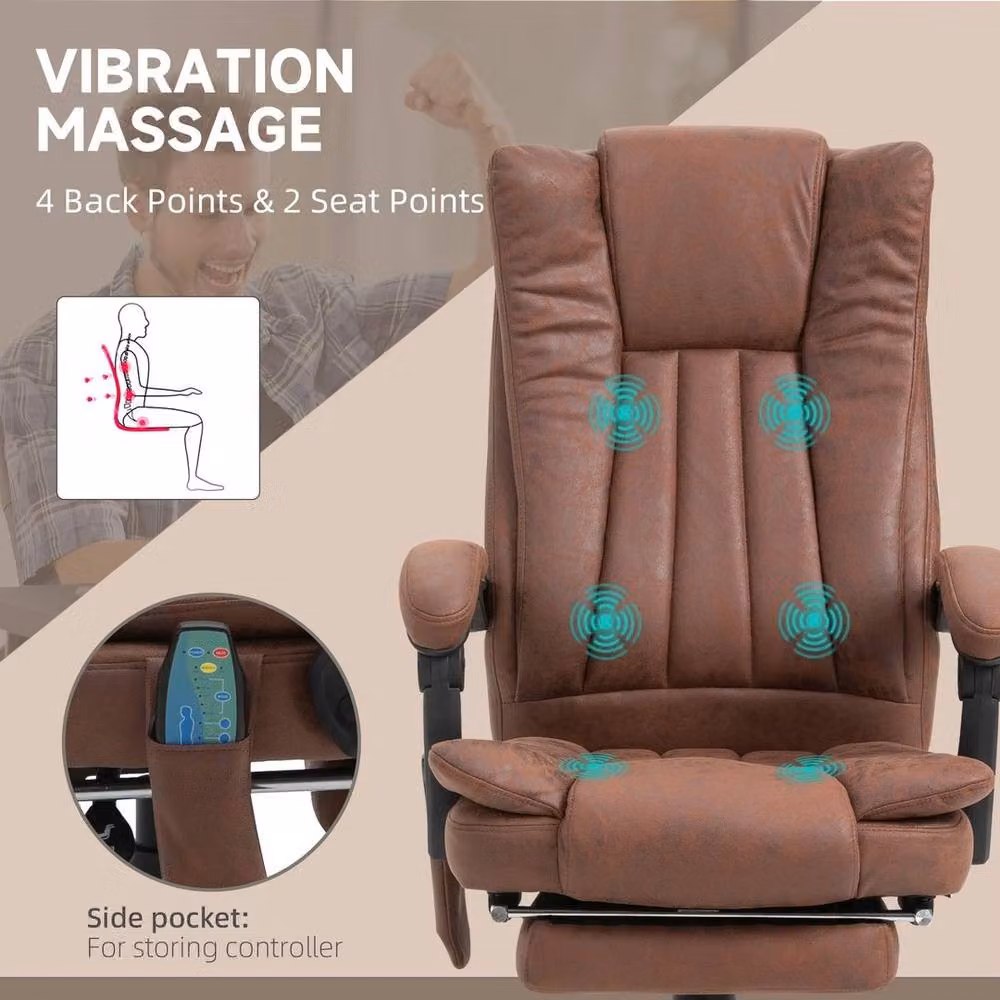NESTLUNE Brown Executive High Back Office Chair with Vibration Massage and Heat – 4