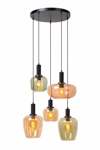 Lucide Ilona Black Glass Pendant Light with 5 x E27 Sockets and Adjustable Height