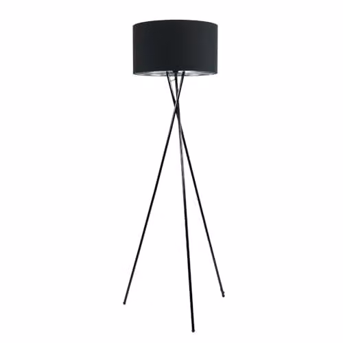 ValueLights Camden Tripod Floor Lamp in Black with Chrome and Fabric Shade and Warm White Bulb, H: 154 cm, W: 57 cm, D: 57 cm – 1