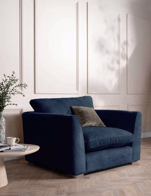 Barker and Stonehouse Palmer Blue Chenille Tub Snuggle Chair with Armrests