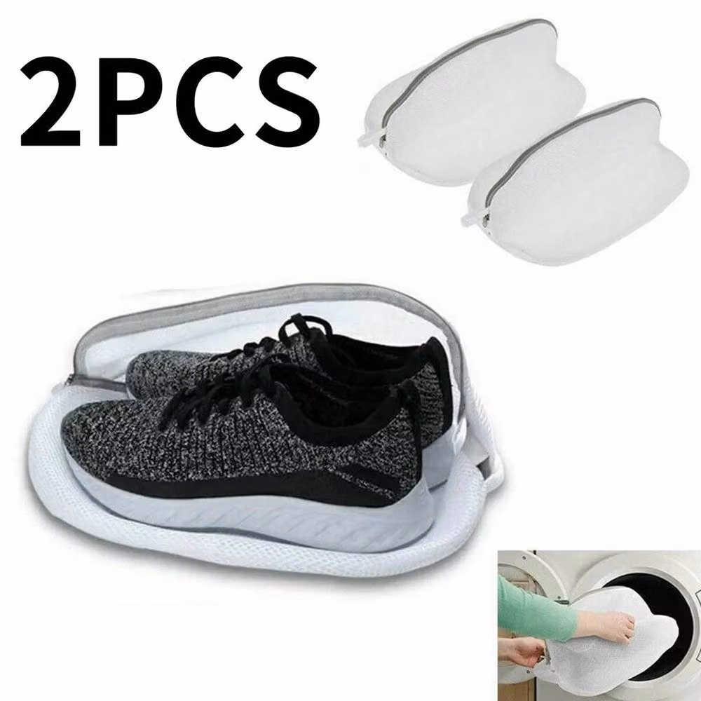 FLAVORA 2-Piece White Mesh Zipper Shoe Laundry Wash Bags – 2