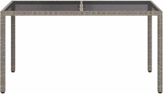 Berkfield Home Grey Poly Rattan Garden Table with Tempered Glass W/D/H: 150 x 90 x 75 cm