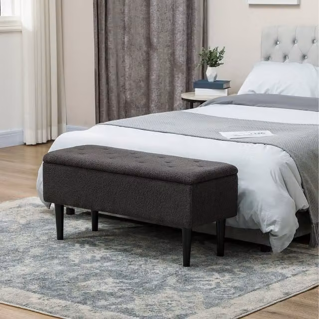 HOMCOM Modern Upholstered Ottoman Storage Box with Wooden Legs in Grey