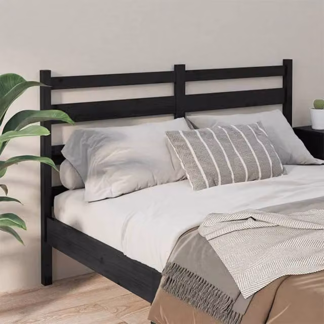 Berkfield Home Beautiful Solid Wood Pine Bed Headboard in Black, W/D/H: 206 x 4 x 100 cm