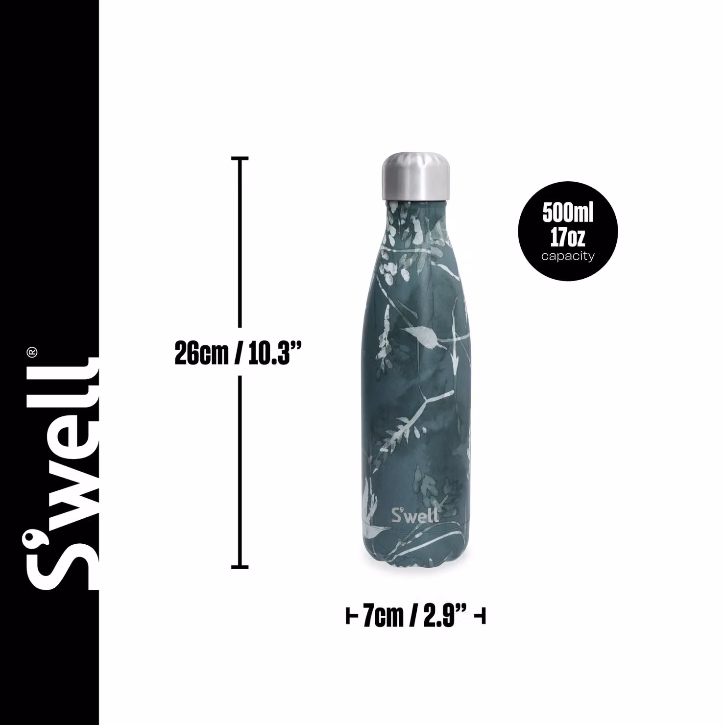 S'well Stainless Steel Vacuum Insulated Water Bottle, Green Floral, 503 ml – 9