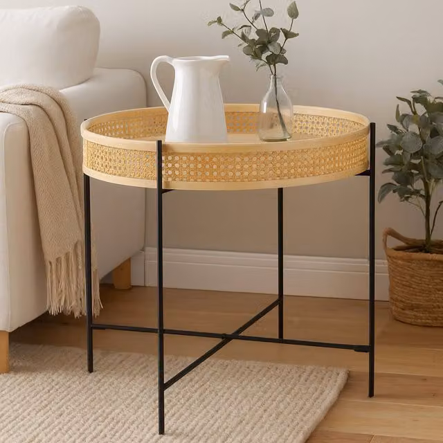 Orsina Natural Rattan Square Coffee Table with X-Frame Metal Base, W/D/H: 60 x 60 x 50 cm – 1