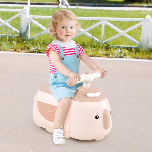 Costway Battery Operated Sensory Ride On Toy with Light and Sound in Beige