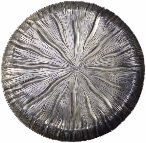 KDMD Antique Silver Eros Lily Round Metal Plate, Diameter: 34 cm
