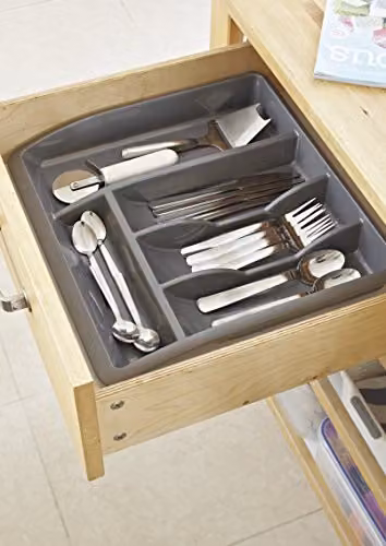 Addis Plastic Drawer Organiser with Divider, Silver/Grey, W: 40 cm, D: 38.5 cm, H: 6 cm – 3