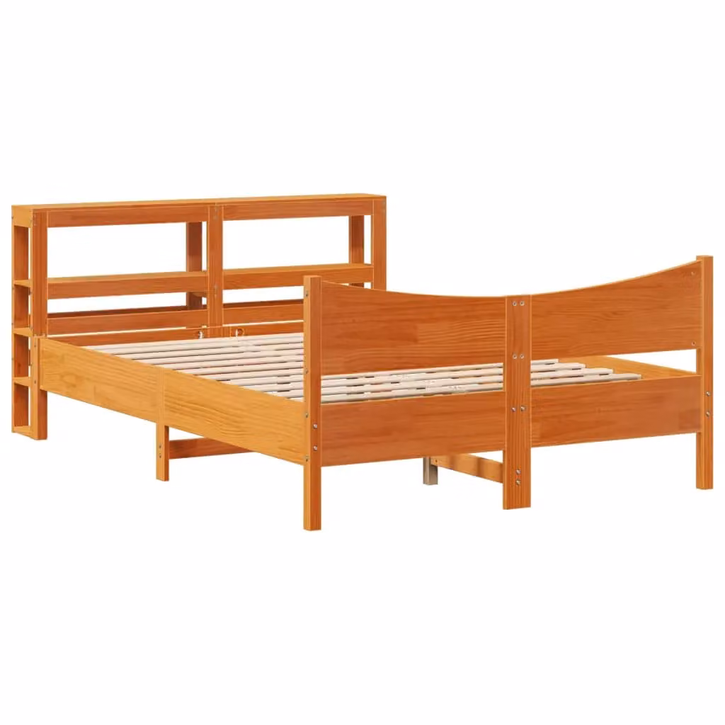 Berkfield Home Small Double Bed Frame with Headboard in Wax Brown Solid Pine Wood, W/D/H: 120 x 200 cm – 2