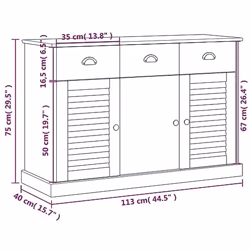 vidaXL VIGO Sideboard with Drawers in Brown Rustic Solid Wood Pine, W/D/H: 113 x 40 x 75 cm – 3