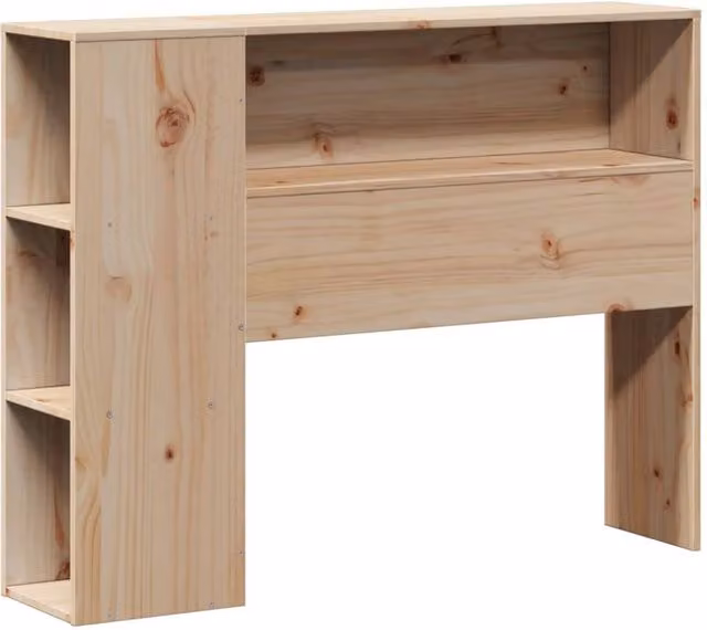 Berkfield Home Solid Wood Pine Headboard with Integrated Storage Shelf in Natural Brown