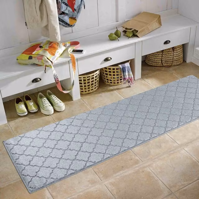 RugsbyDesire Grey Modern Graphic Rectangular Non-Slip Washable Runner, W: 60 cm x L: 150 cm