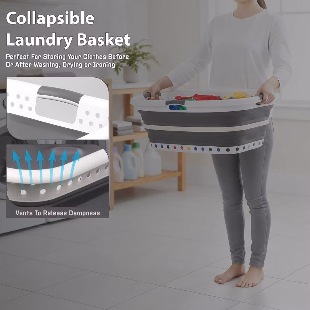 Crystals Collapsible Laundry Basket, 37L, Grey – 4