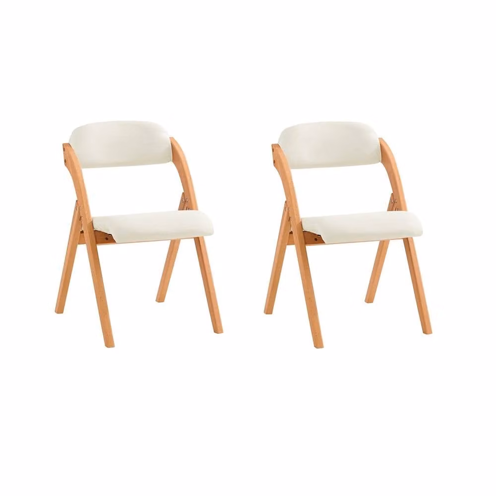 SoBuy Set of 2 White Ergonomic Folding Wooden Chairs with Beech Accents – 2