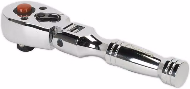 Loops Stubby 72-Tooth Flexi-Head Ratchet Wrench with 3/8 Inch Square Drive and Flip Reverse Function in Silver and Multicolour