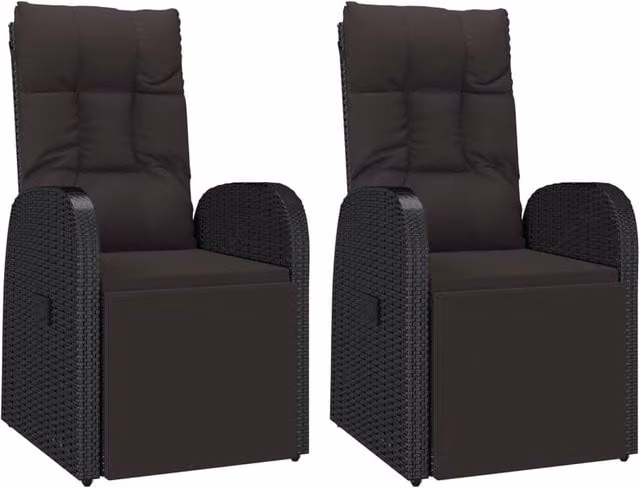 Berkfield Home Reclining Garden Chairs with Cushions, 2 Piece Set in Black Poly Rattan – 1