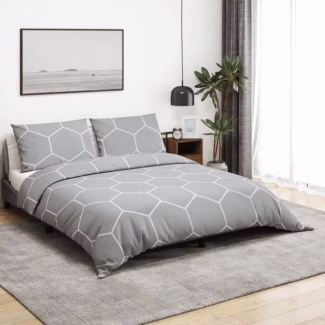 Berkfield Home Grey Cotton Duvet Cover and Pillowcase Set – 1