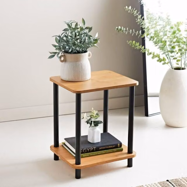 Spot On Dealz Modern Bamboo and Oak Bedside Table with Undershelf in Brown and Multicolour