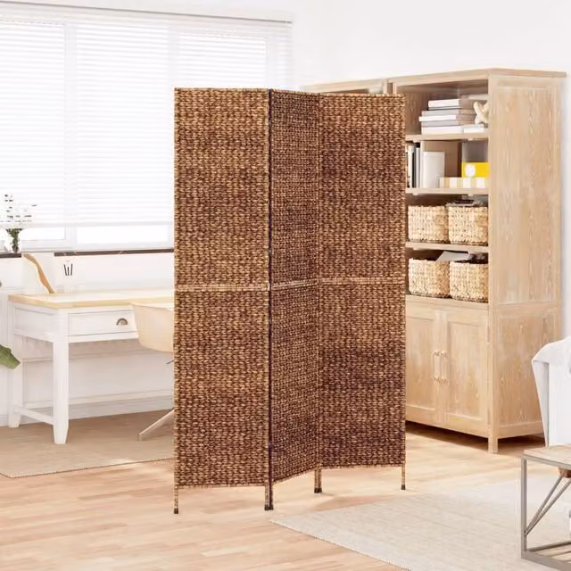 Berkfield Home 3-Panel Rustic Brown Water Hyacinth and Rattan Room Divider W: 122 cm, H: 180 cm – 1