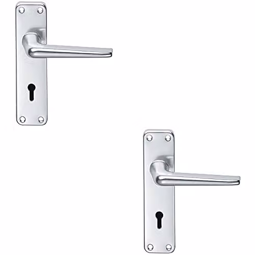 Loops 2 Pack Straight Tapered Handle on Lock Backplate in Brushed Silver Aluminium, W: 152 mm, H: 41 mm