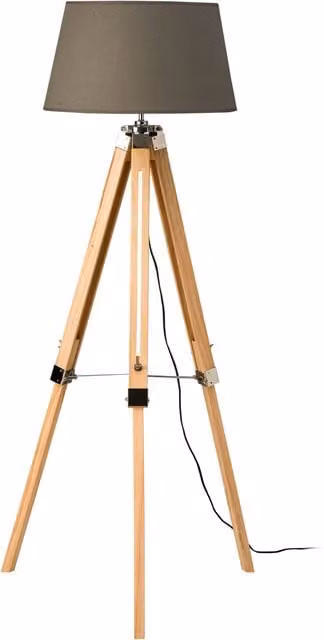 Orsina Scandinavian Style Tripod Floor Lamp with Grey Fabric Shade and Pale Wood Legs
