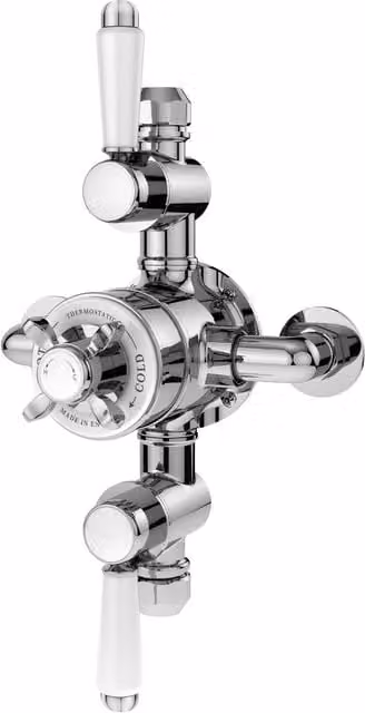Balterley Traditional Exposed Triple Thermostatic Shower Valve with 2 Outlets in Silver and Chrome