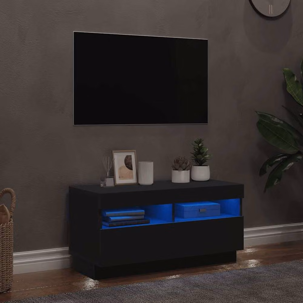Berkfield Home Modern TV Cabinet with LED Lights in Black, W/D/H: 80 x 35 x 40 cm – 2