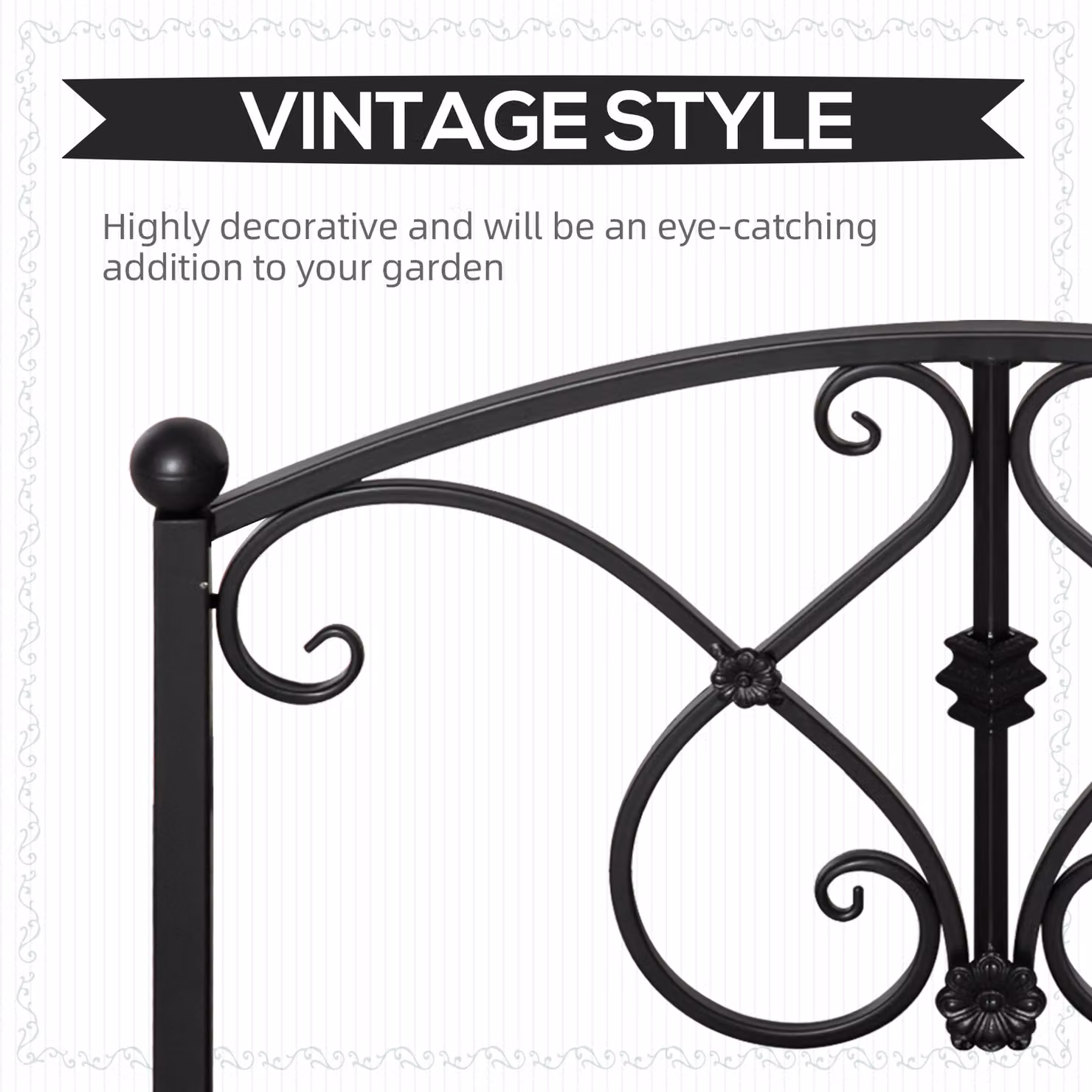 Outsunny Classic Metal Garden Bridge with Safety Railings in Black, W/D/H: 102 x 48 x 49 cm – 4