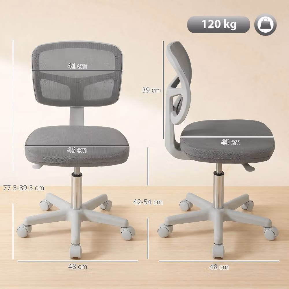 STILVORA Armless Grey Fabric Task Chair with Swivel Wheels, W/D/H: 40 x 120 x 40 cm – 2