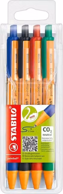 STABILO pointball Ballpoint Pens, Pack of 4, Multi-colour