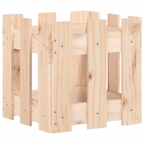 vidaXL Garden Planter with Fence Design in Brown and Beige Solid Wood, W/D/H: 30 x 30 x 30 cm