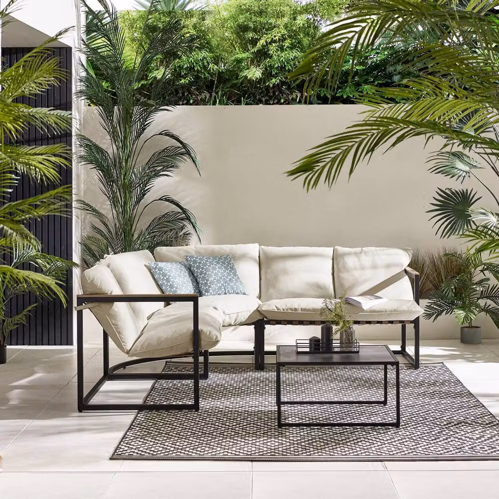 FurnitureboxUK Hydra 5 Seat L-Shape Outdoor Garden Sofa Set with Coffee Table in Cream – 2