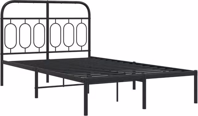 Berkfield Home Metal Bed Frame with Headboard, Black, W/D/H: 120 x 190 x 125 cm – 1