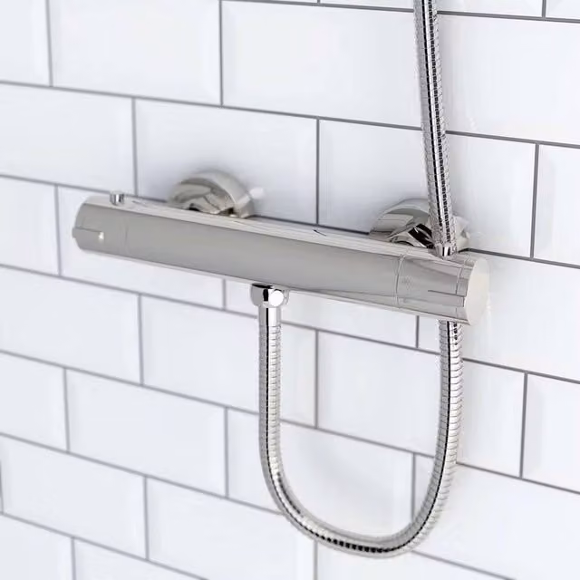 NESTLUNE Thermostatic Exposed Bar Mixer Shower Valve in Silver and Chrome, Single Lever with Safety Stop