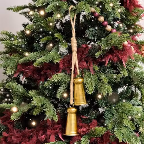 Melody Maison Large Gold Metal Hanging Bell Christmas Tree Decoration, Height: 50 cm