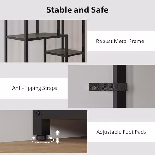 HOMCOM 7-Tier Industrial Geometric Bookshelf, Grey and Black, W: 80.0 cm, D: 30.0 cm, H: 180.0 cm – 4