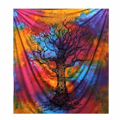 KDMD Double Cotton Bedspread and Wall Hanging Set in Multicolour Winter Tree Design