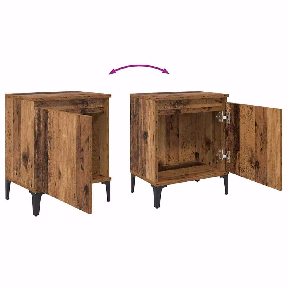 Berkfield Home Old Wood Nightstand in Brown, Solid Wood and Metal, W: 40 cm, D: 30 cm, H: 50 cm – 7