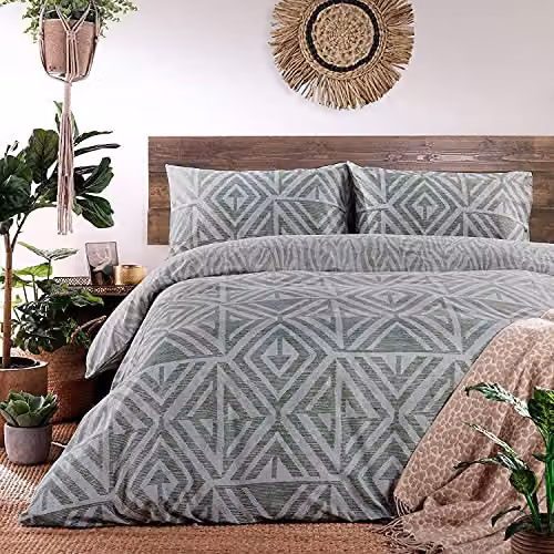 Make it a Home Reversible Graphic Ethnic Animal Duvet Cover and Pillowcase Set, Green, W: 200 cm x D: 200 cm – 2