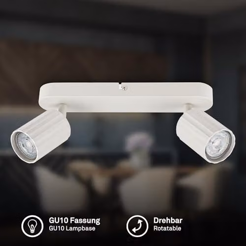 Briloner Modern Metal 2 Way Adjustable Ceiling Spotlight in White, GU10, Diameter: 28 cm – 2
