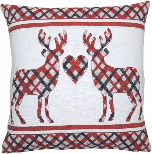 Velosso Red and White Checked Chenille Christmas Cushion, W/D/H: 43 x 43 x 43 cm