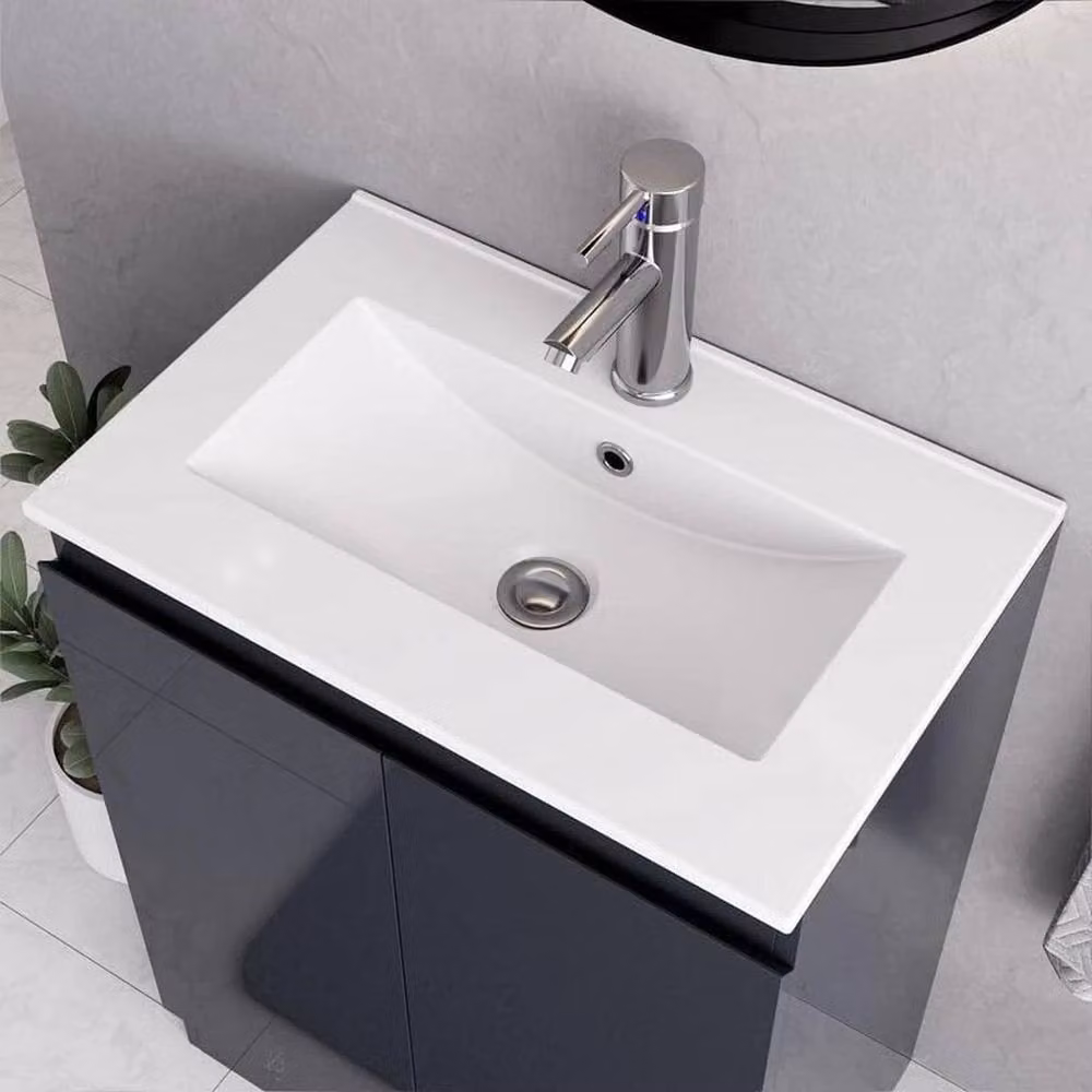 FORGEVIO Grey Modern Floor Standing Bathroom Vanity Unit with Basin and Soft Close Hinged Doors, Width: 60 cm – 3