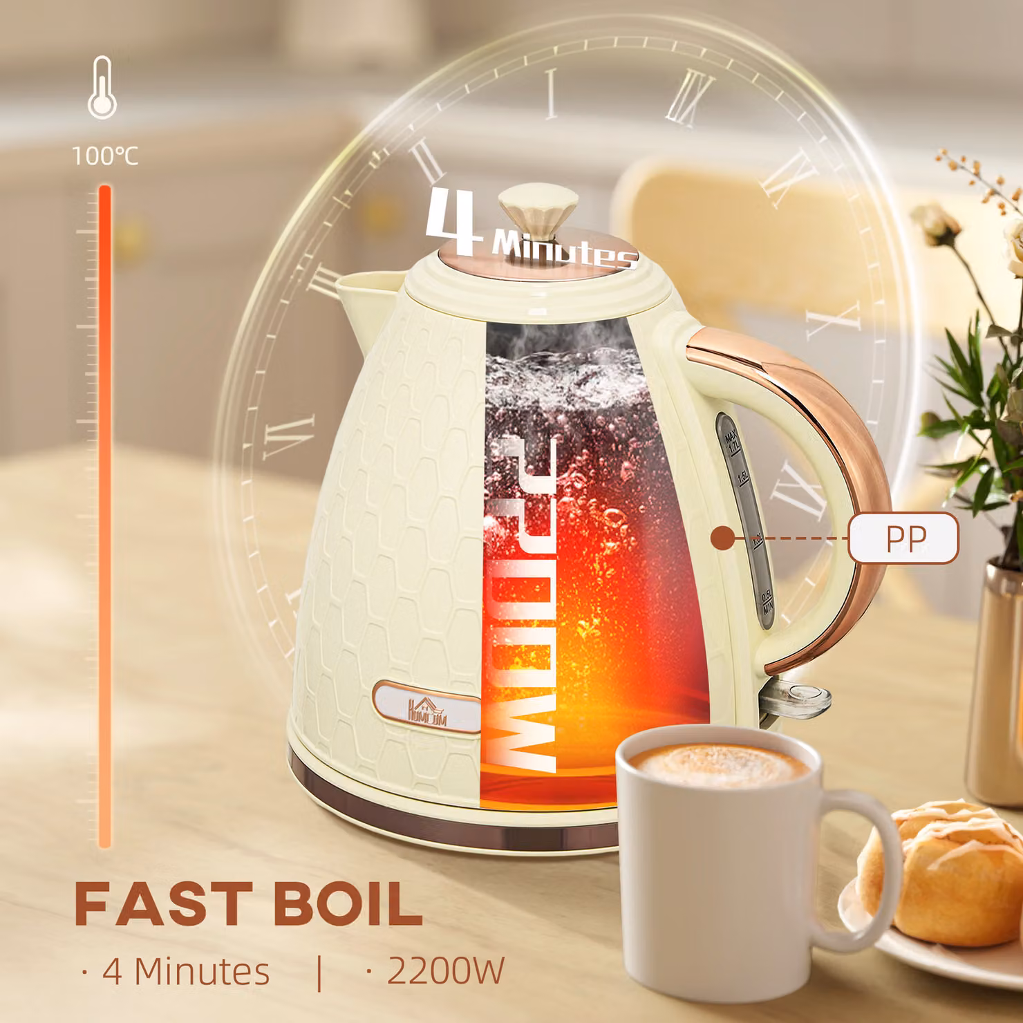 HOMCOM Electric Glass Kettle, 1.7 l, 2500W, Beige – 2